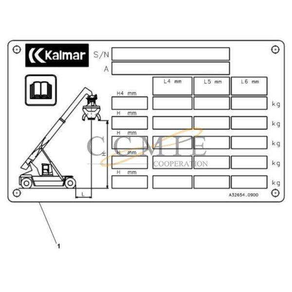Kalmar A32654.0800 A32654.0900 A33607.0100 sign nameplate